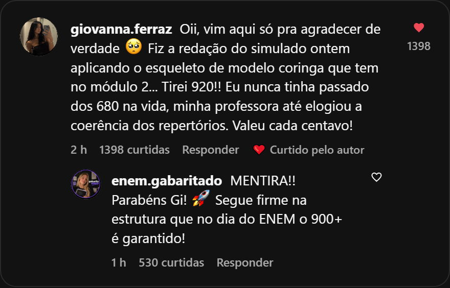 Depoimento Aluno 1 no Instagram