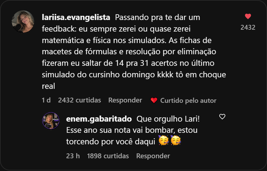 Depoimento Aluno 3 no Instagram